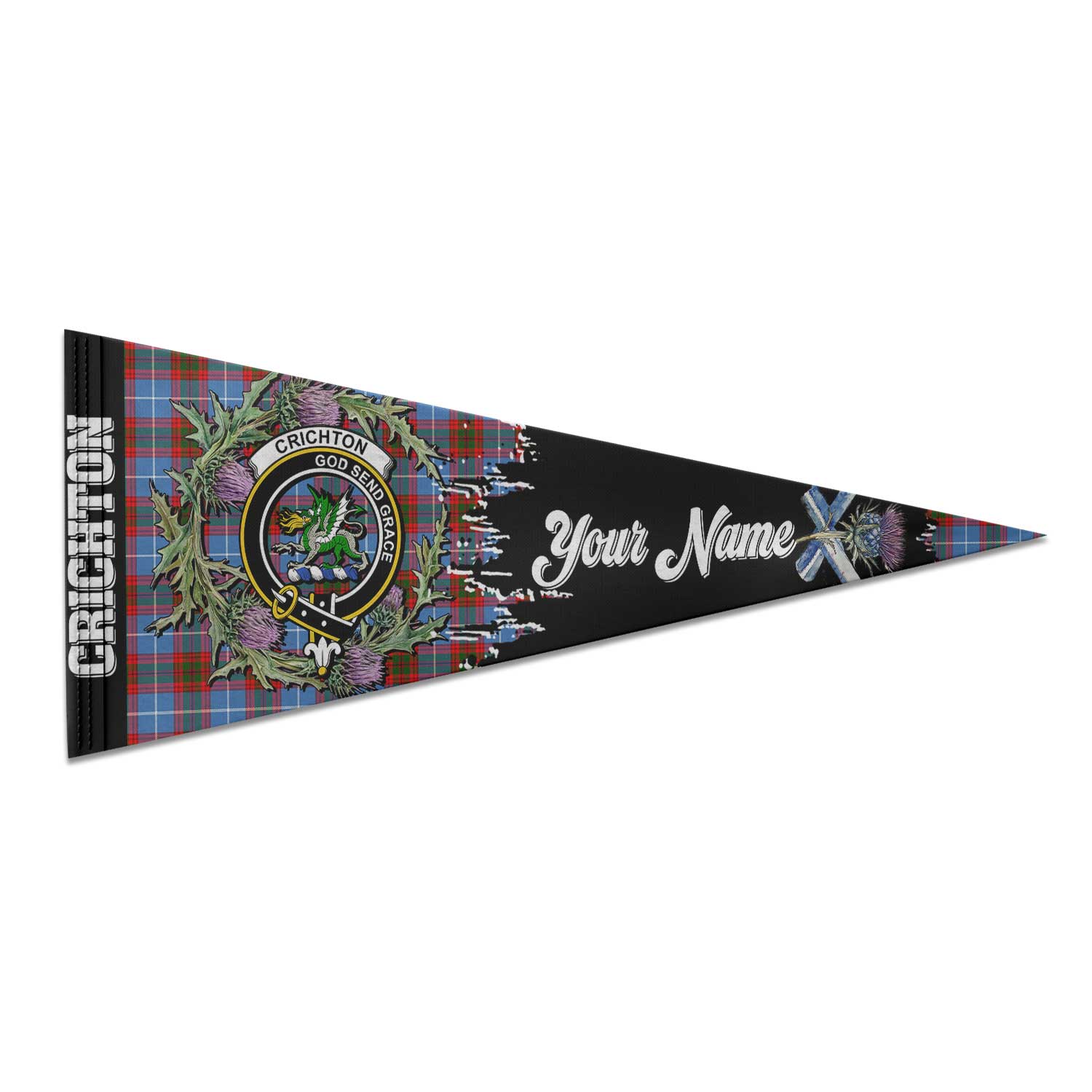 Clan Crichton Tartan Felt Pennant Crest And Plaid Basic Style