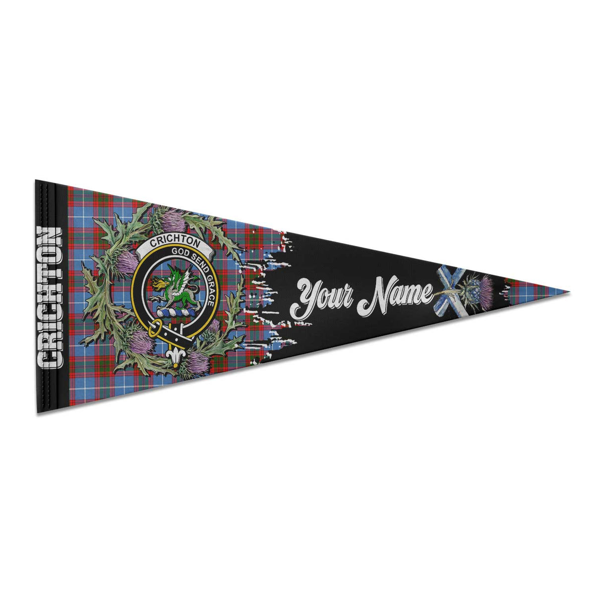 Clan Crichton Tartan Felt Pennant Crest And Plaid Basic Style