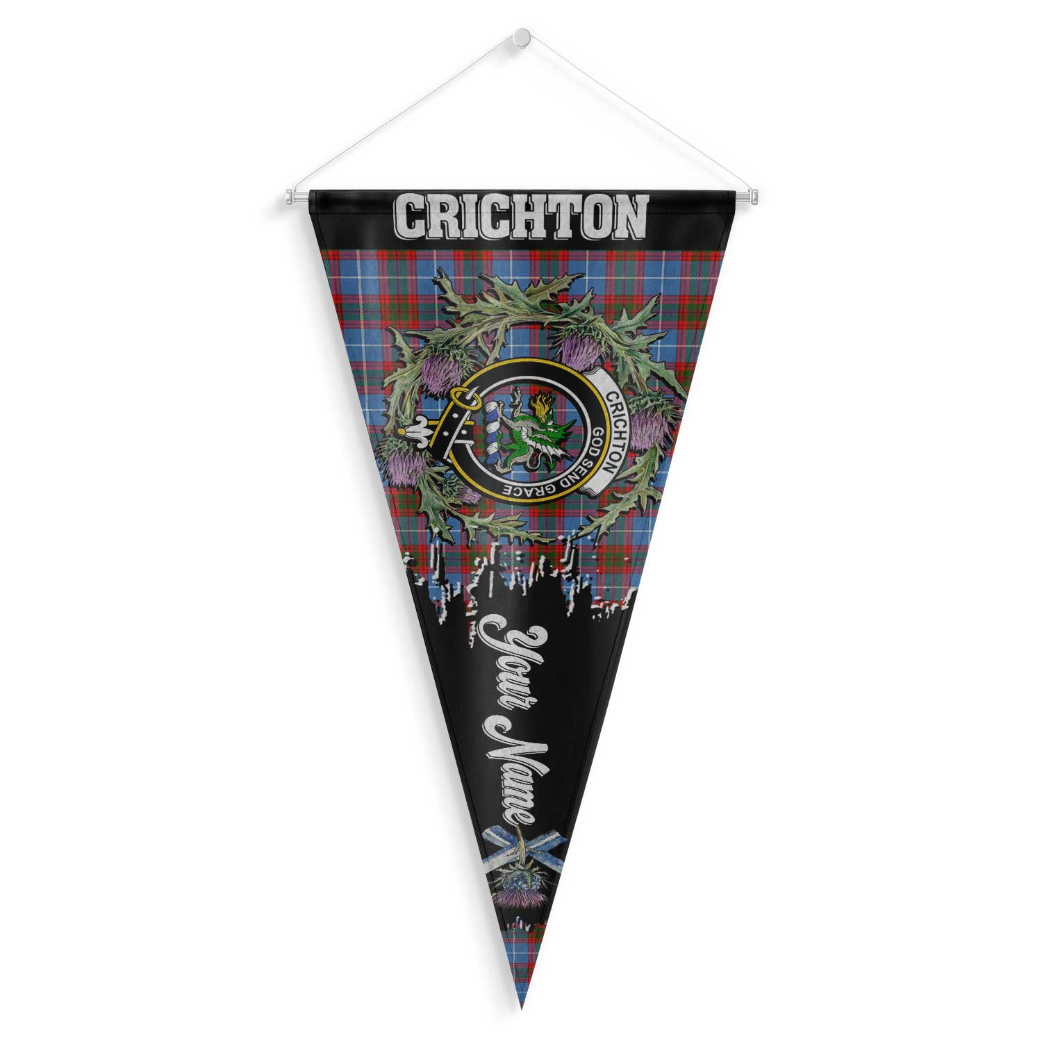 Clan Crichton Tartan Felt Pennant Crest And Plaid Basic Style
