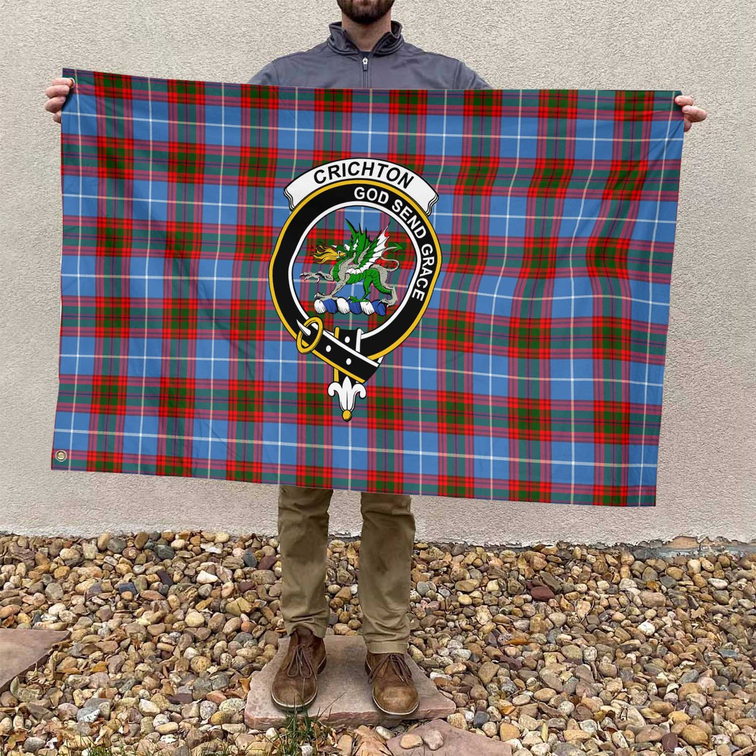 Clan Crichton Tartan Flag Crest And Plaid Basic Style