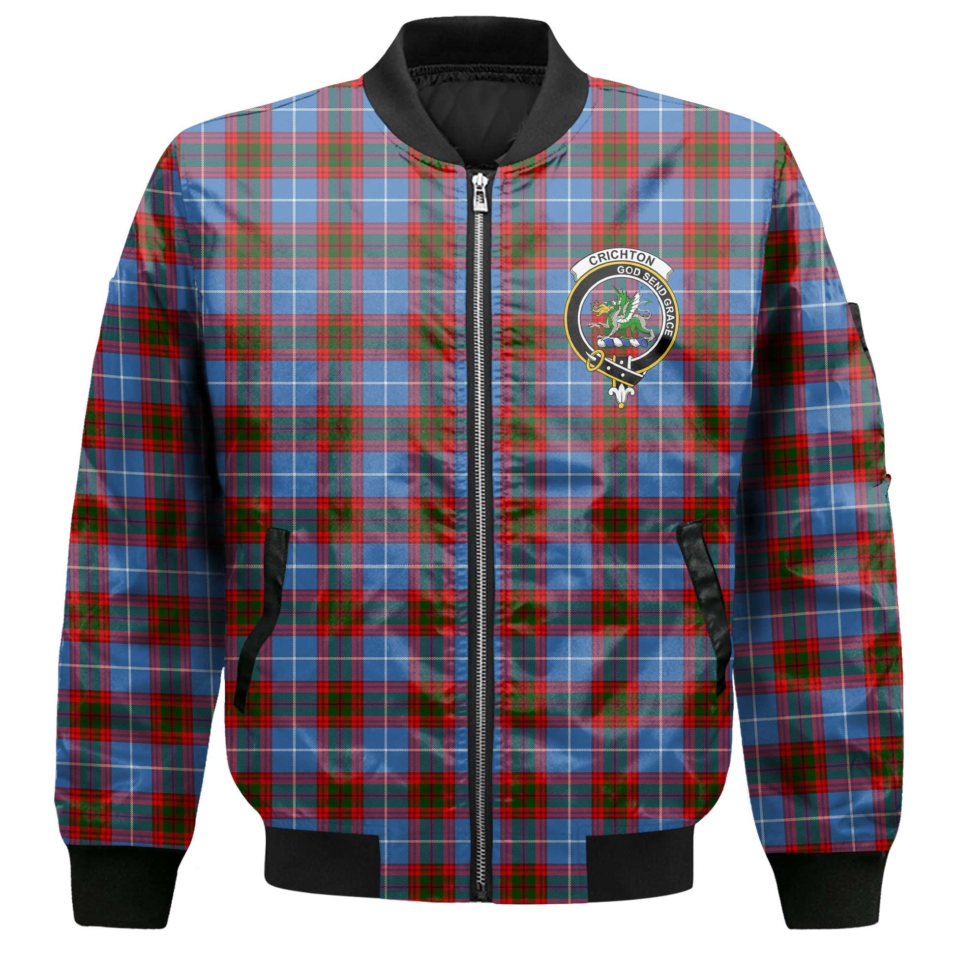 Clan Crichton Tartan Men Bomber Jacket Crest And Plaid Basic Style