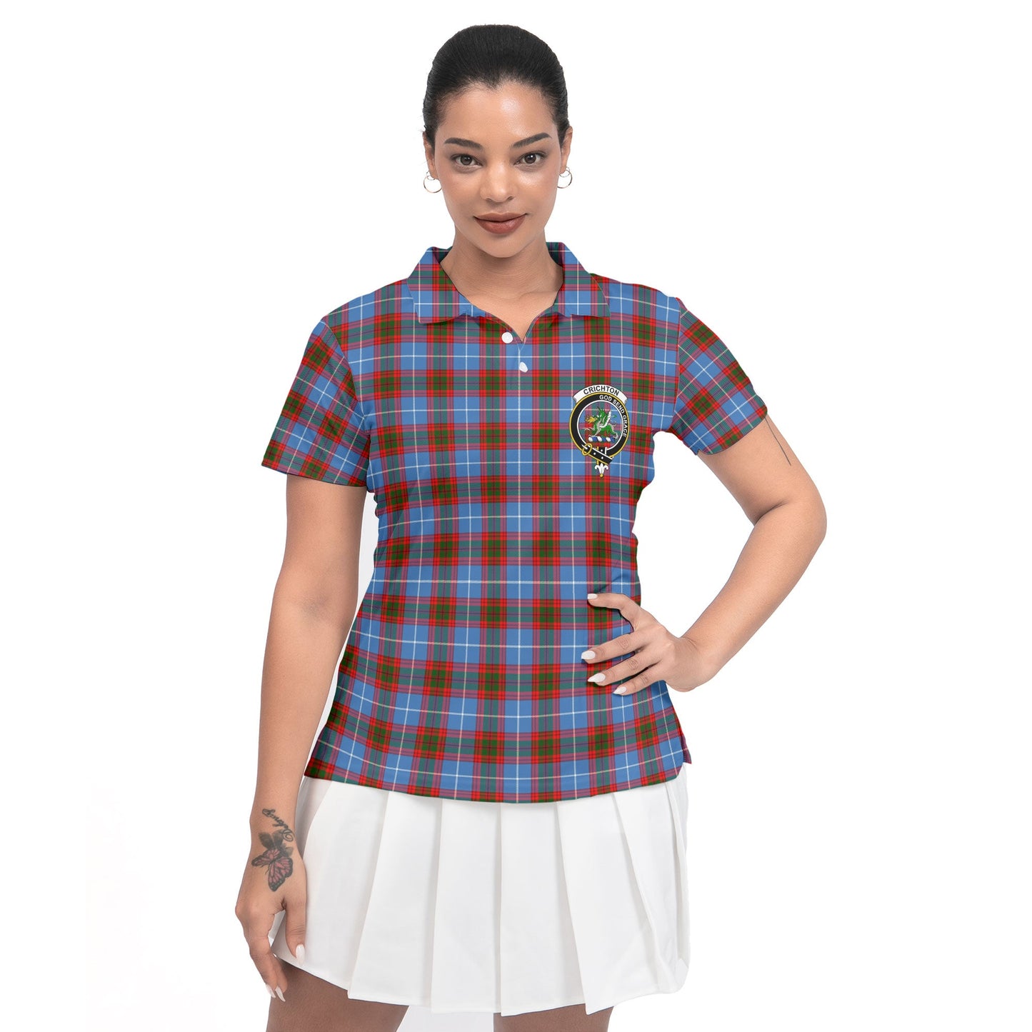 Clan Crichton Tartan Women Polo Shirt Crest And Plaid Basic Style