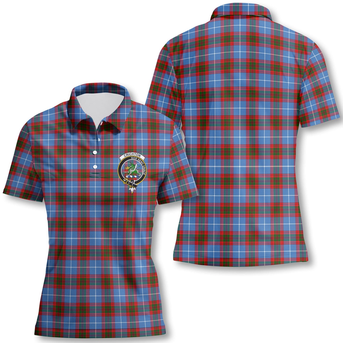 Clan Crichton Tartan Women Polo Shirt Crest And Plaid Basic Style