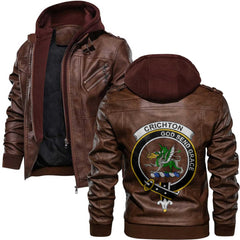 Clan Crichton Tartan Zip Leather Jacket Crest And Plaid Basic Style
