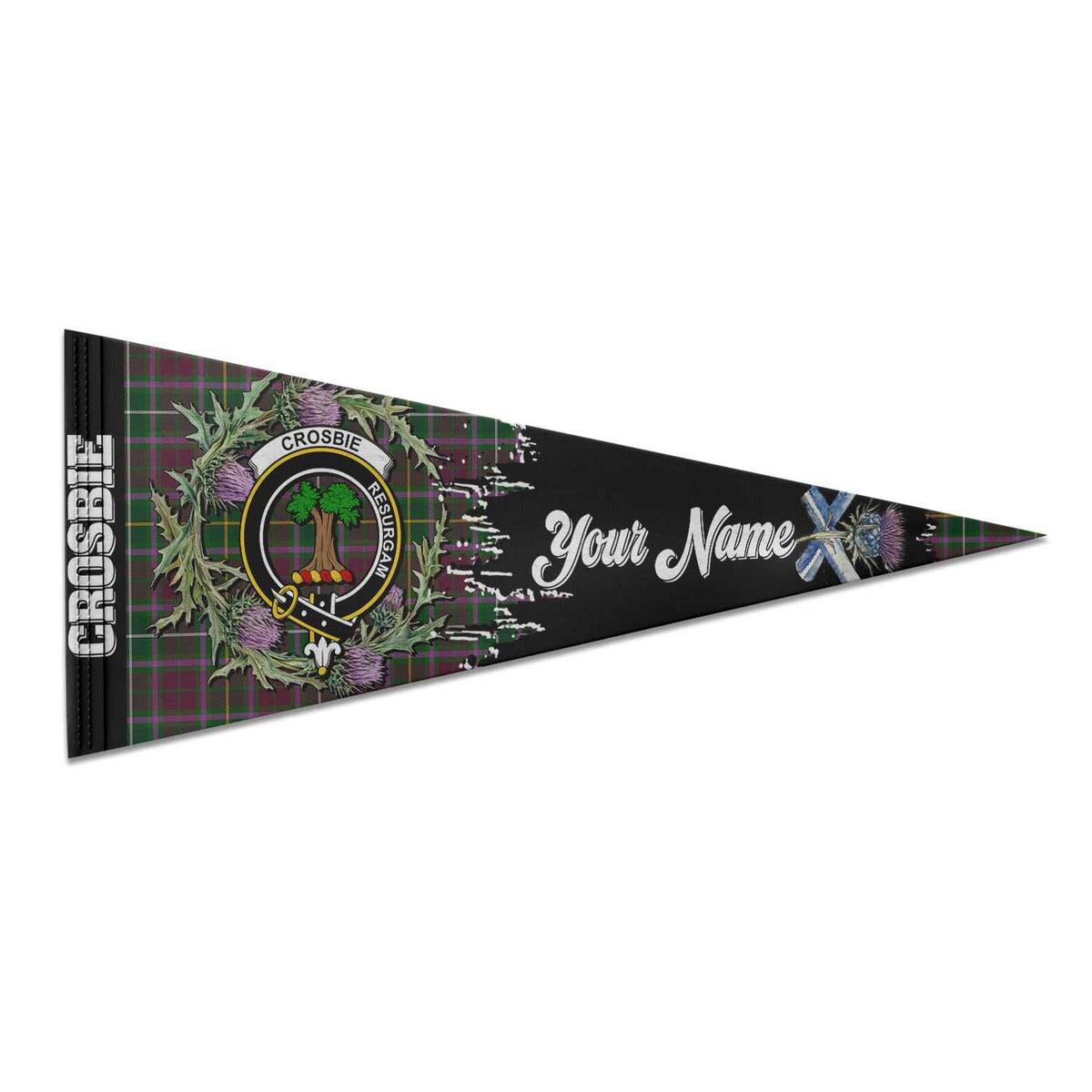 Clan Crosbie Tartan Felt Pennant Crest And Plaid Basic Style