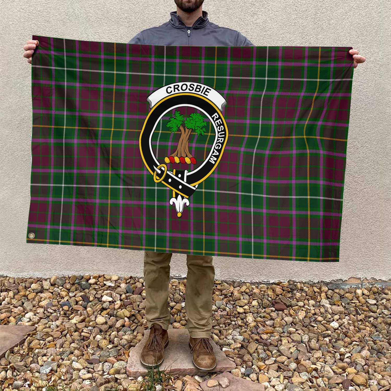 Clan Crosbie Tartan Flag Crest And Plaid Basic Style