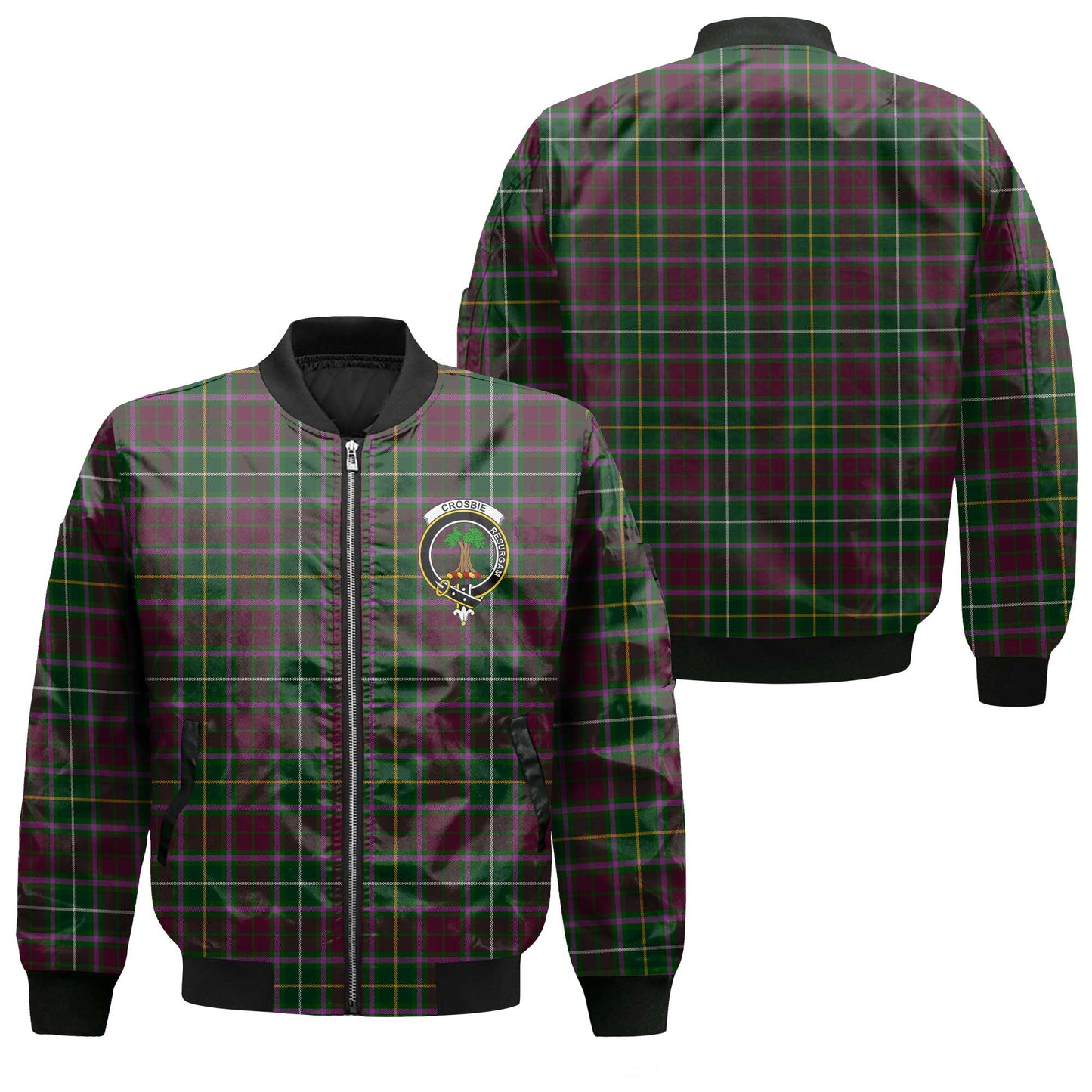 Clan Crosbie Tartan Men Bomber Jacket Crest And Plaid Basic Style