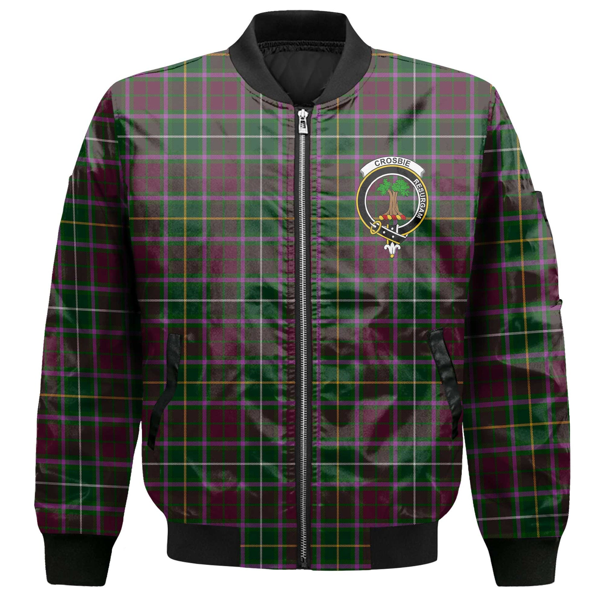 Clan Crosbie Tartan Men Bomber Jacket Crest And Plaid Basic Style