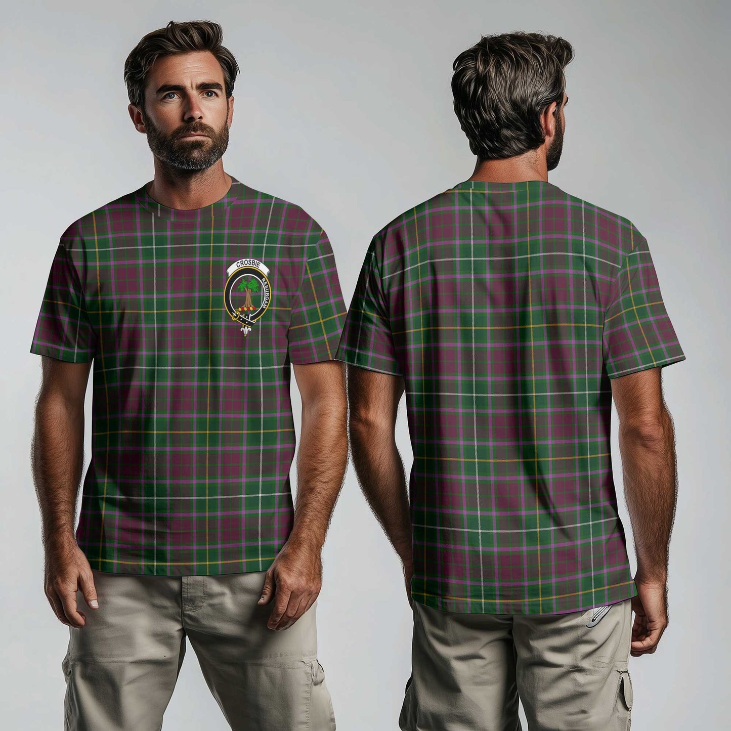 Clan Crosbie Tartan Men T Shirt Crest And Plaid Basic Style