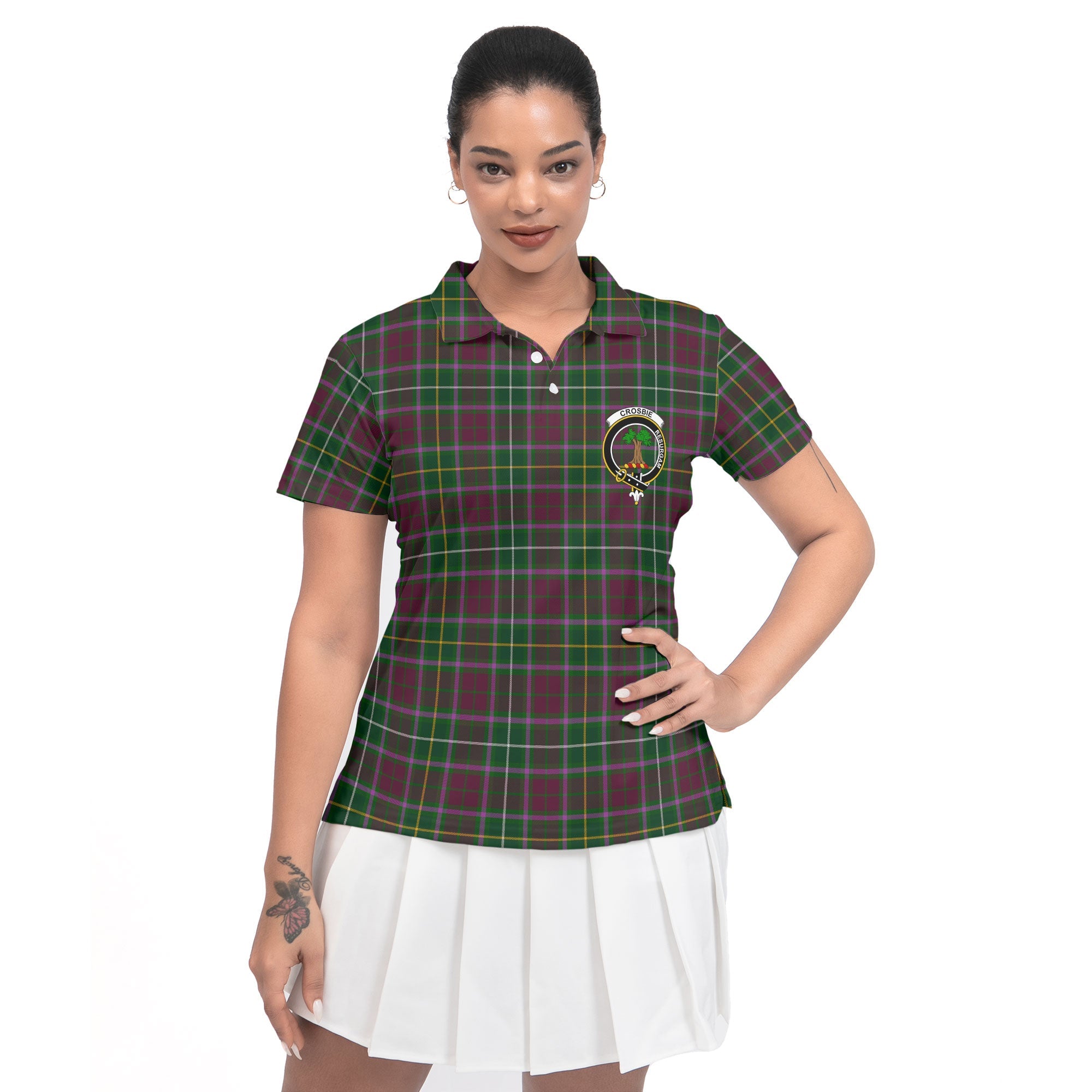 Clan Crosbie Tartan Women Polo Shirt Crest And Plaid Basic Style