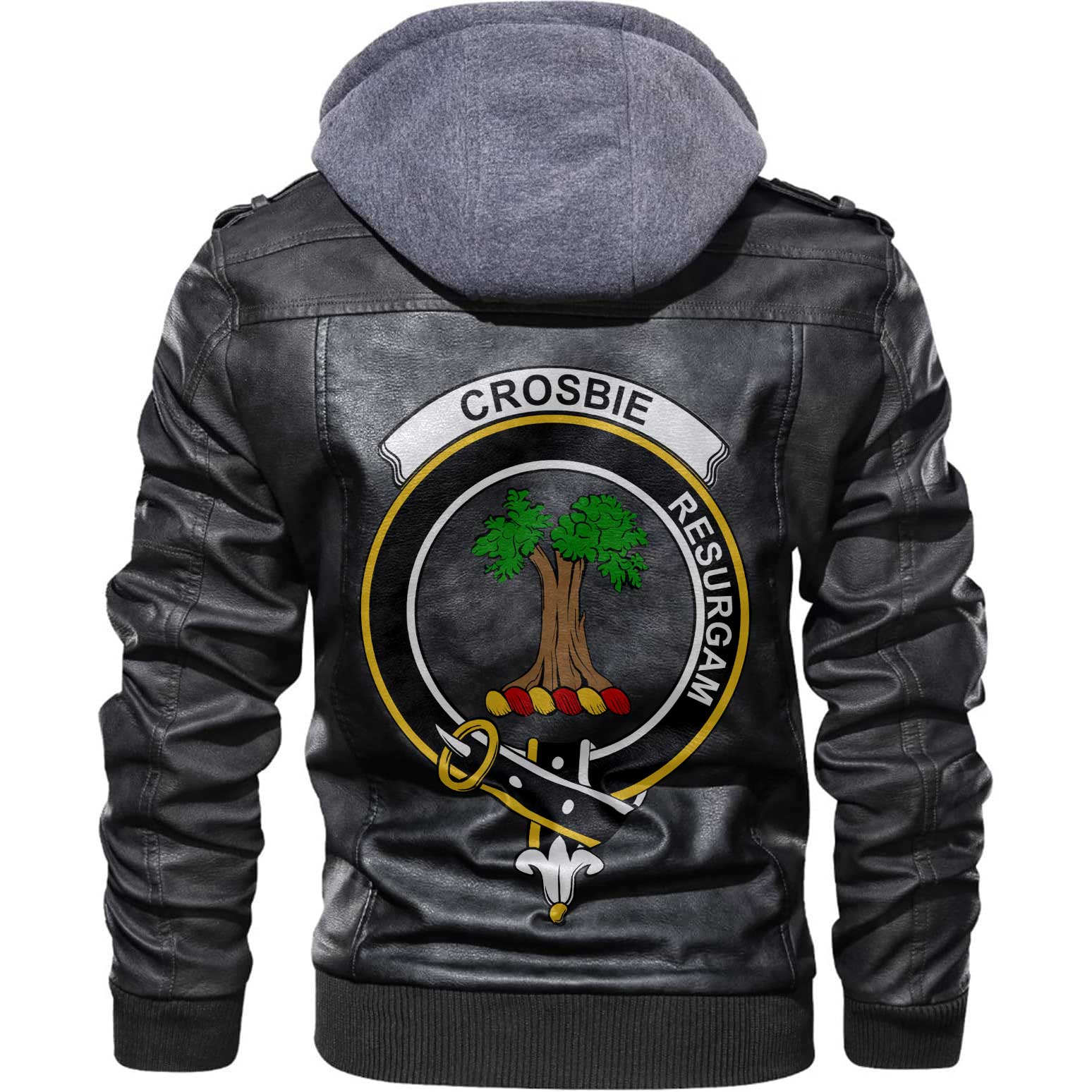 Clan Crosbie Tartan Zip Leather Jacket Crest And Plaid Basic Style