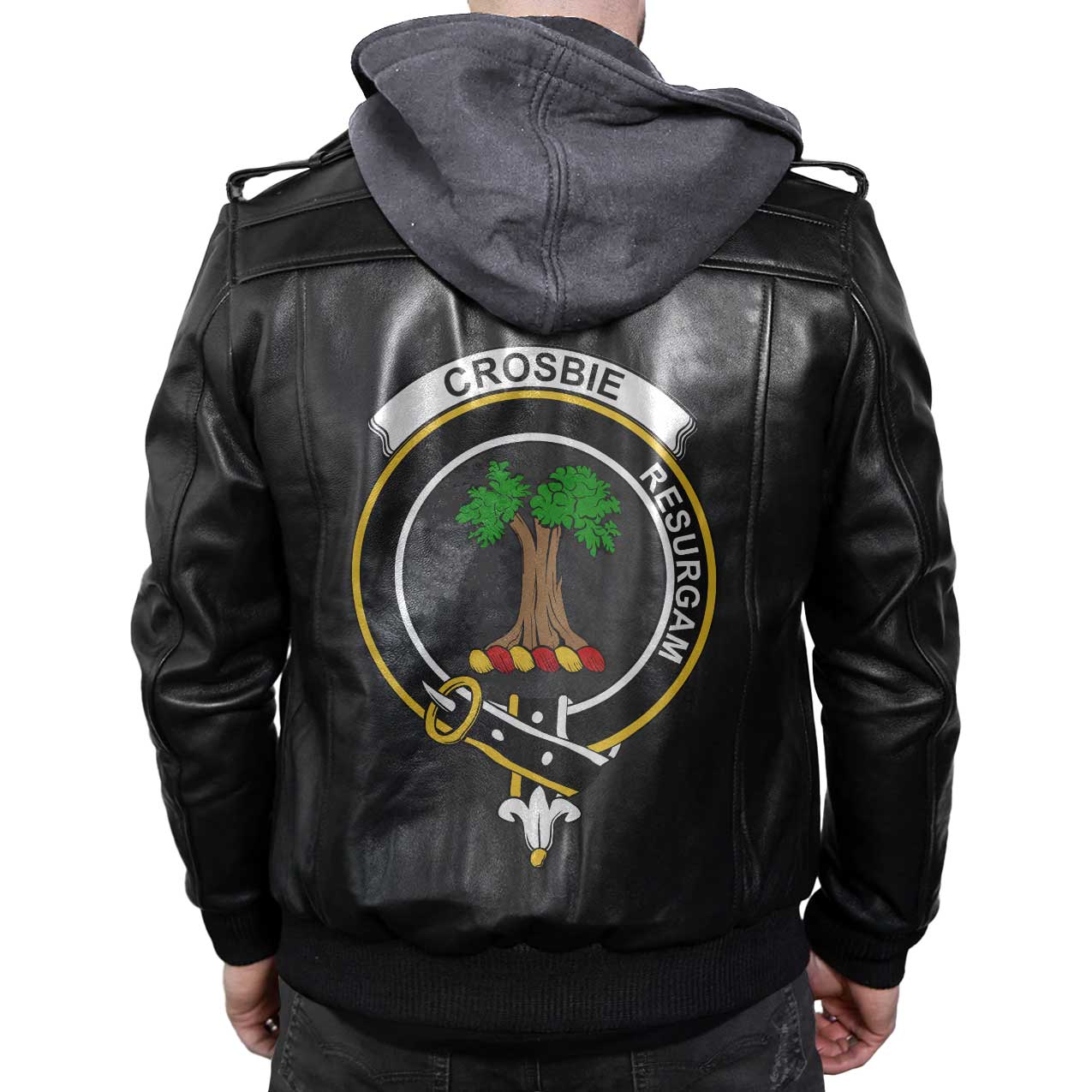 Clan Crosbie Tartan Zip Leather Jacket Crest And Plaid Basic Style