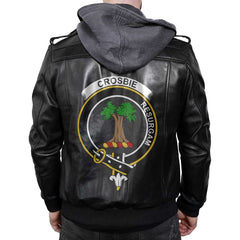 Clan Crosbie Tartan Zip Leather Jacket Crest And Plaid Basic Style