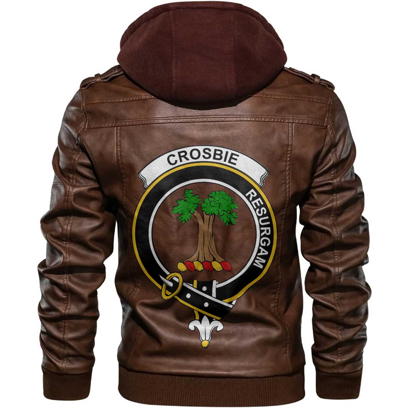 Clan Crosbie Tartan Zip Leather Jacket Crest And Plaid Basic Style