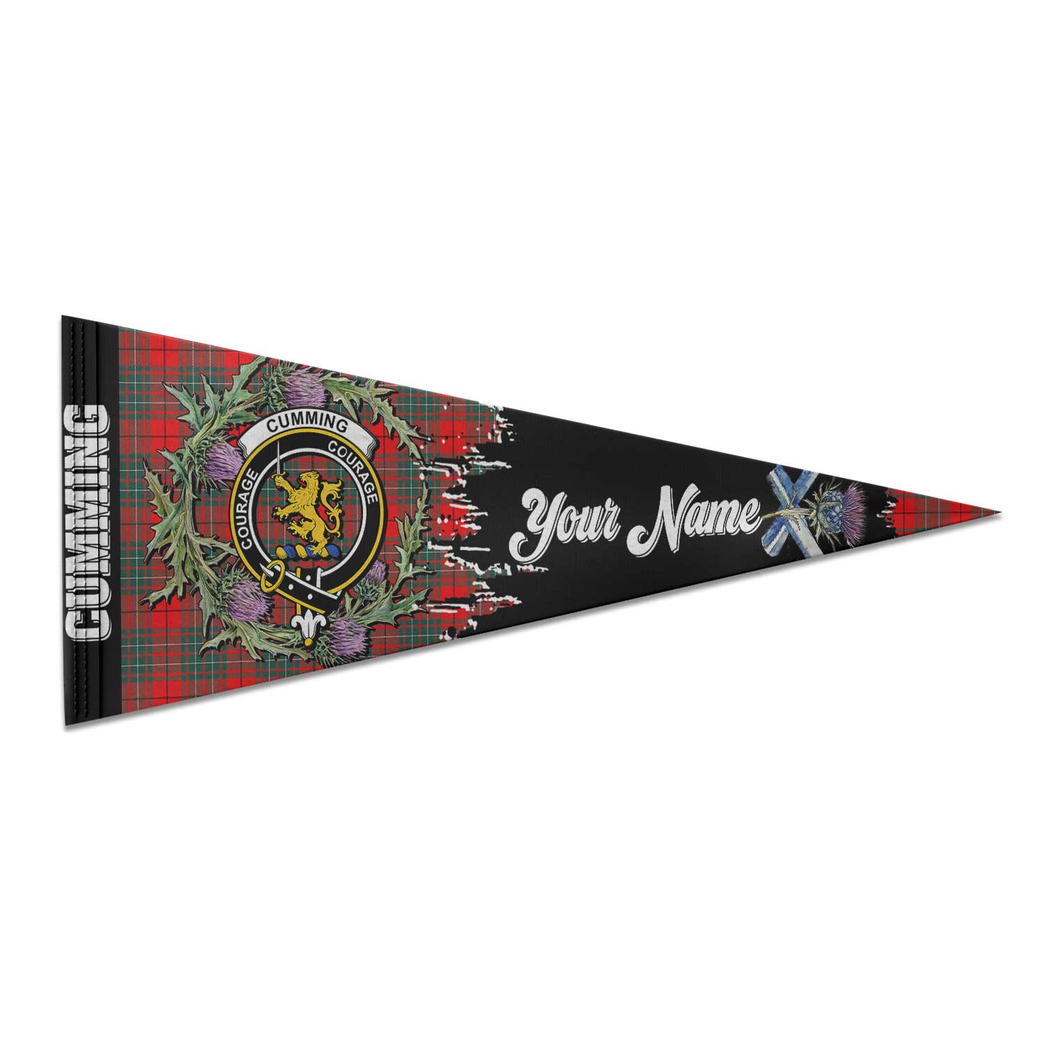Clan Cumming Tartan Felt Pennant Crest And Plaid Basic Style