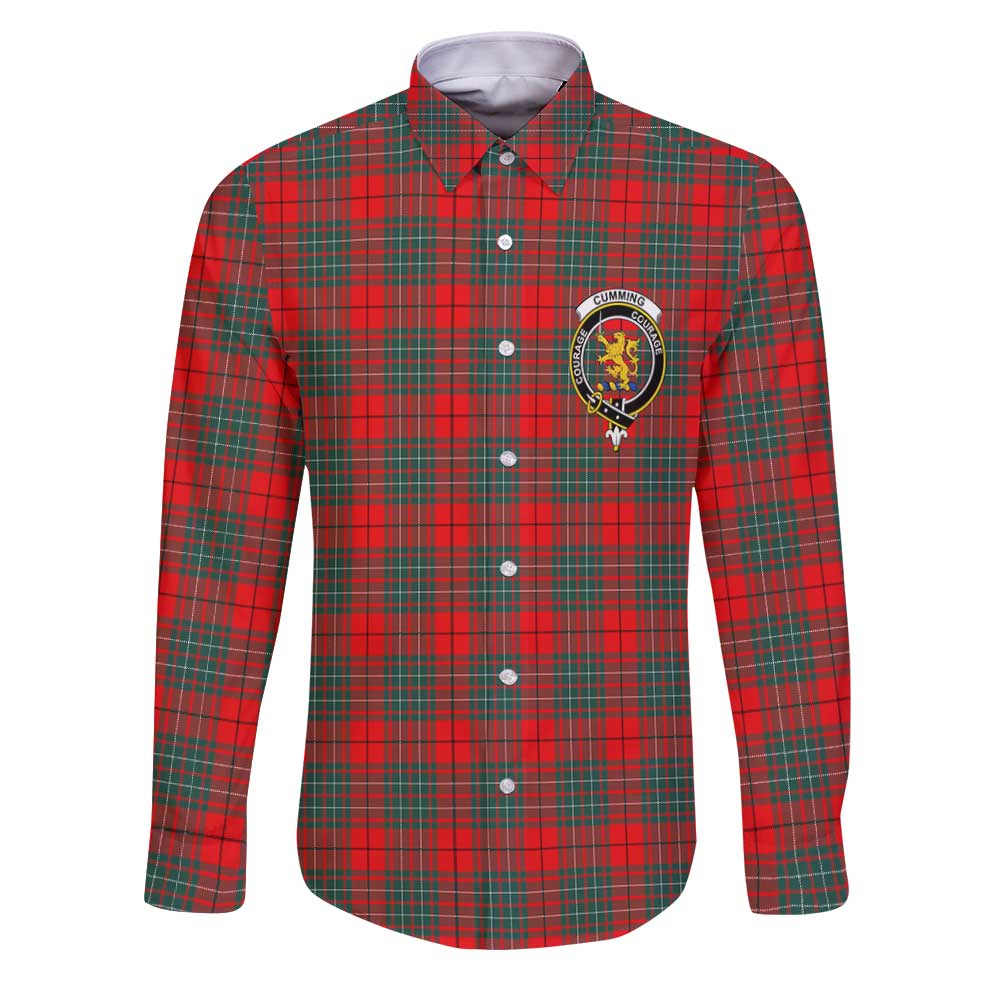 Clan Cumming Tartan Long Sleeve Button Shirt Crest And Plaid Basic Style