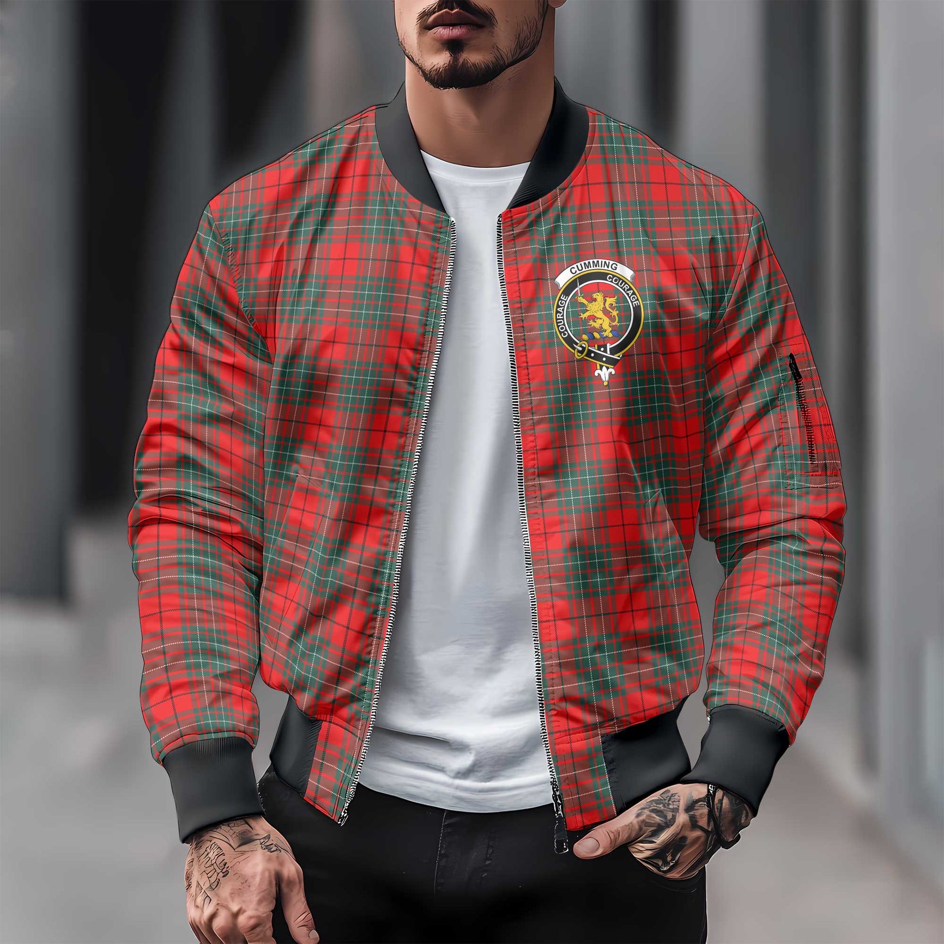 Clan Cumming Tartan Men Bomber Jacket Crest And Plaid Basic Style