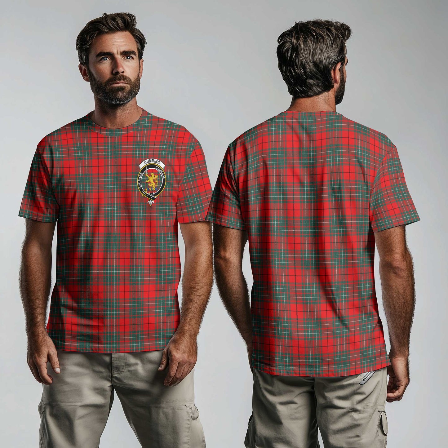 Clan Cumming Tartan Men T Shirt Crest And Plaid Basic Style