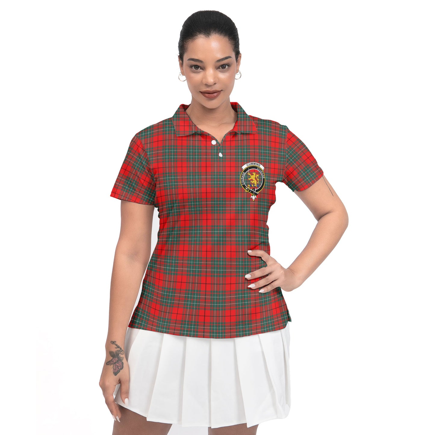 Clan Cumming Tartan Women Polo Shirt Crest And Plaid Basic Style