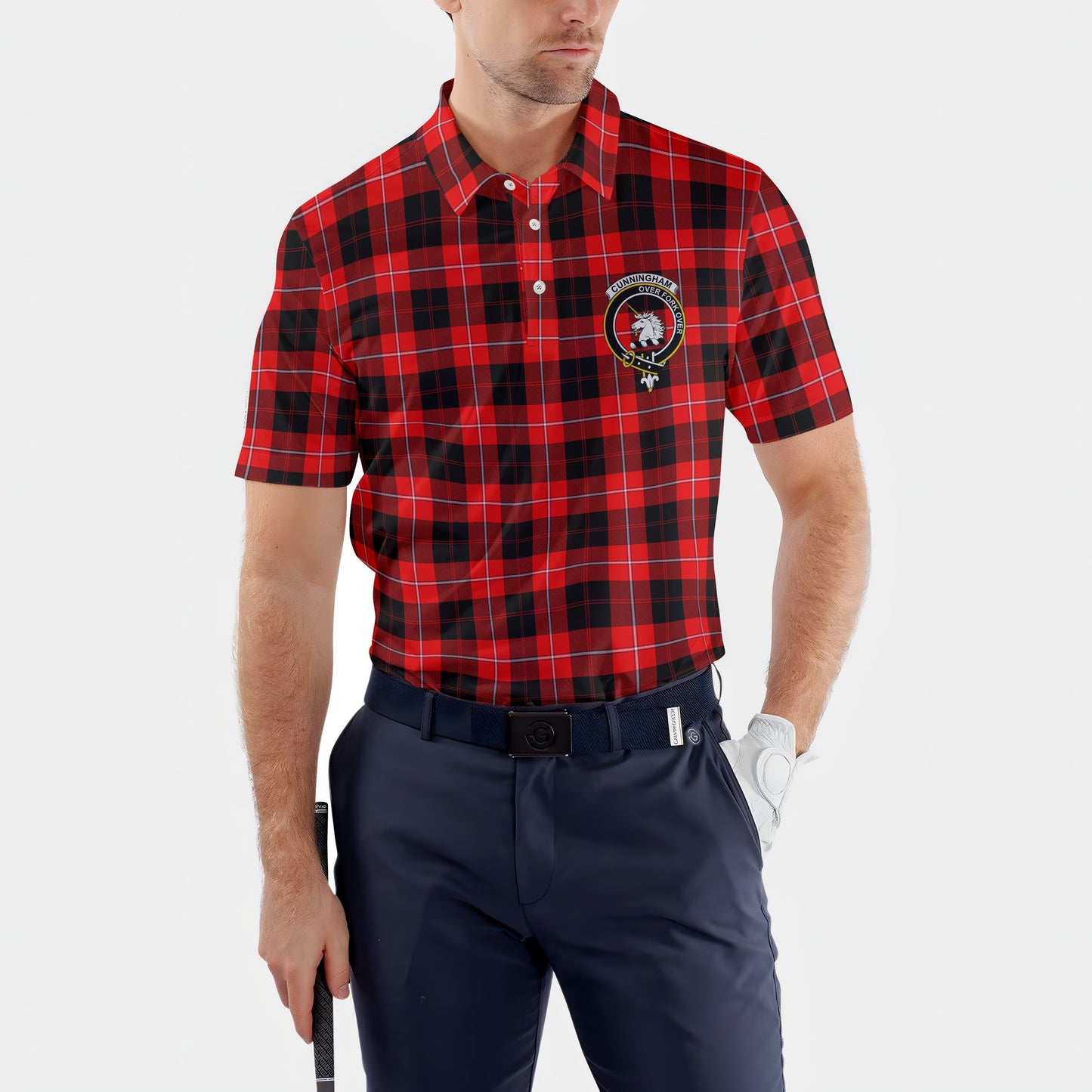 Clan Cunningham Tartan Golf Men Polo Shirt Crest And Plaid Basic Style