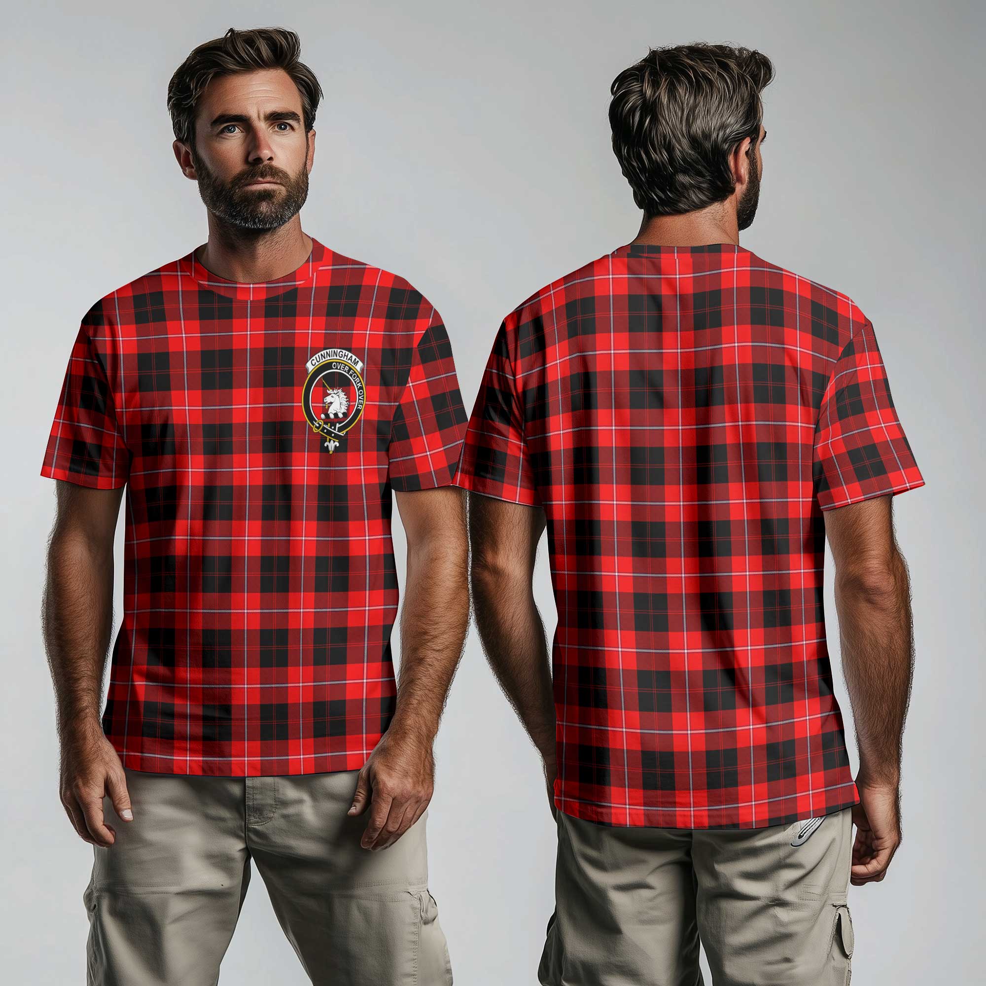 Clan Cunningham Tartan Men T Shirt Crest And Plaid Basic Style