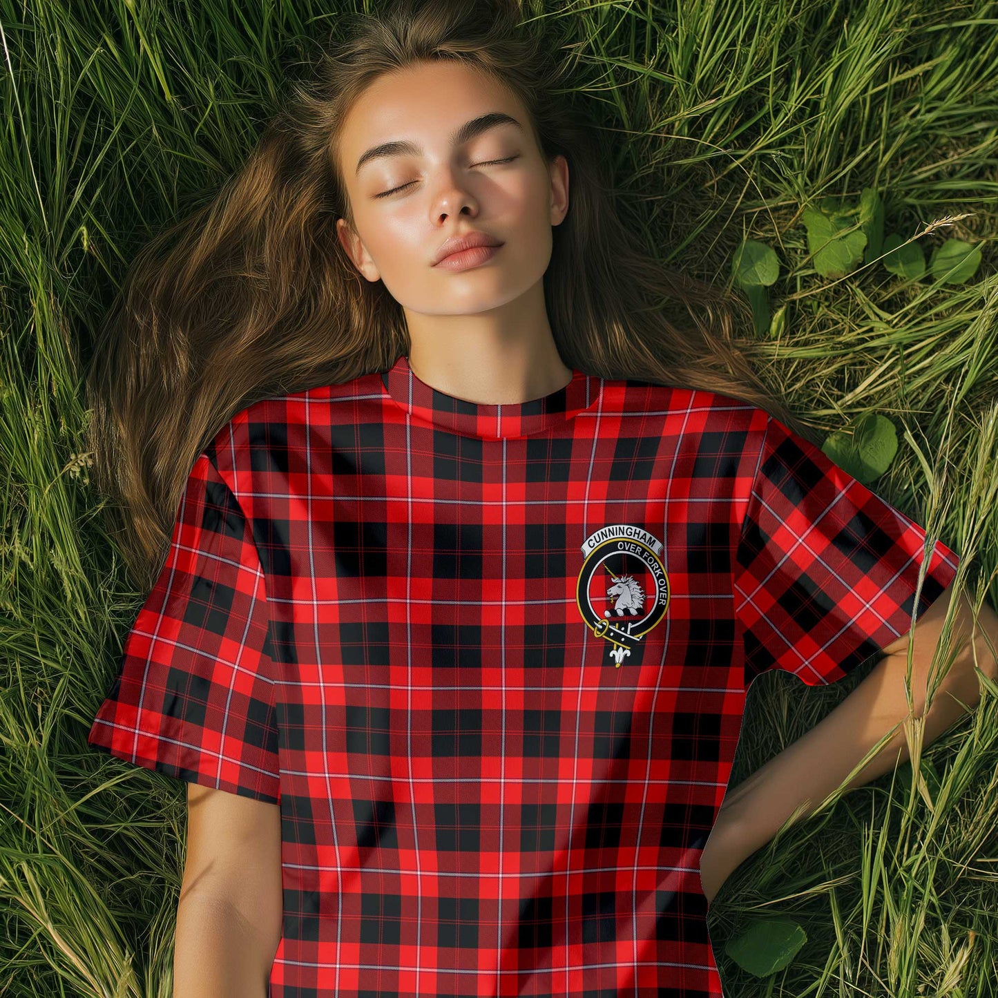 Clan Cunningham Tartan Women T Shirt Crest And Plaid Basic Style