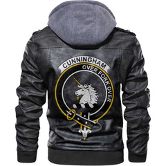 Clan Cunningham Tartan Zip Leather Jacket Crest And Plaid Basic Style
