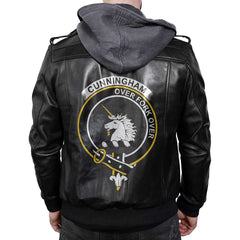 Clan Cunningham Tartan Zip Leather Jacket Crest And Plaid Basic Style
