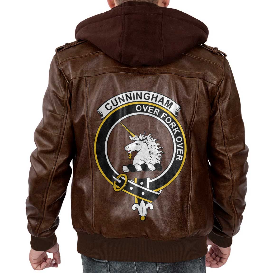 Clan Cunningham Tartan Zip Leather Jacket Crest And Plaid Basic Style