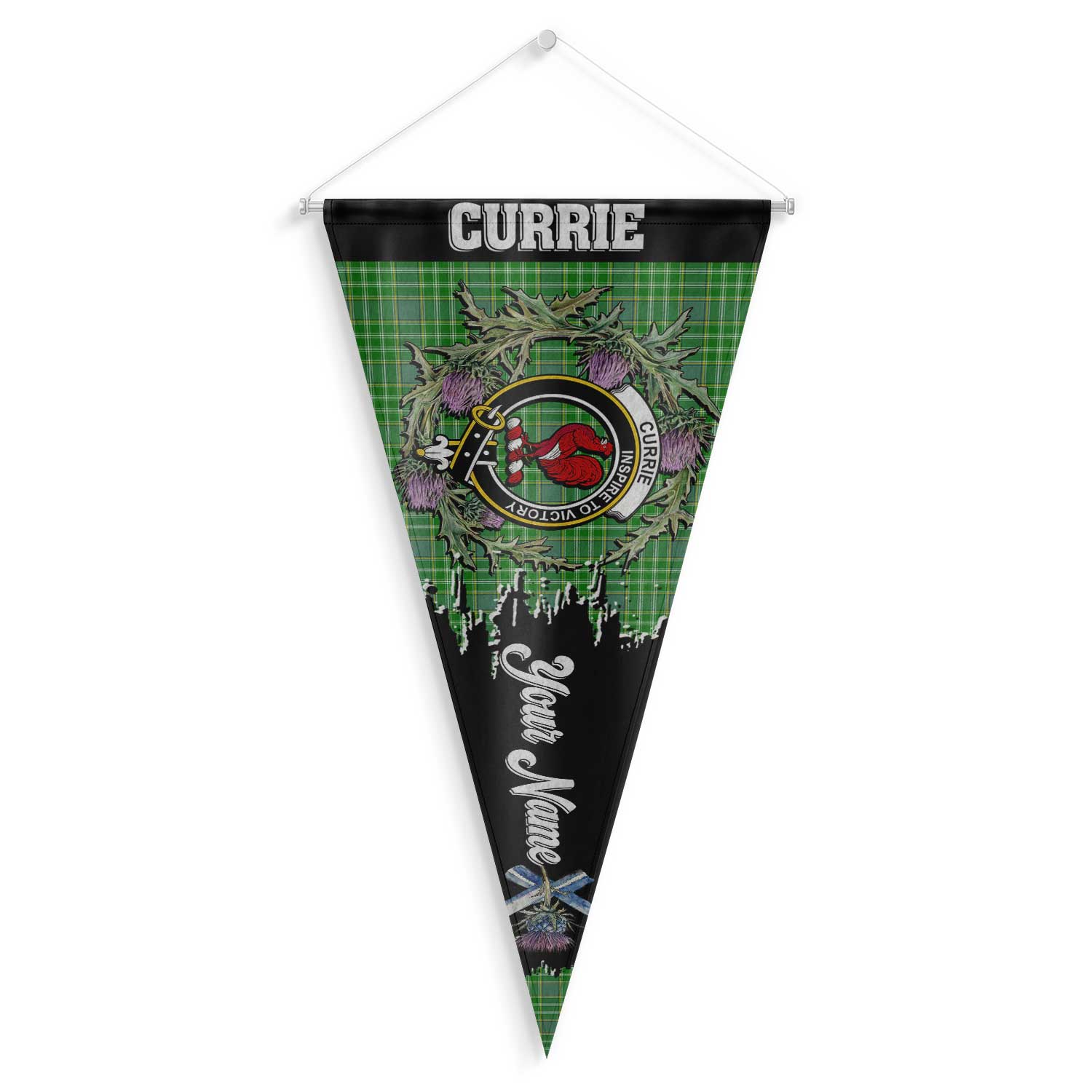 Clan Currie Tartan Felt Pennant Crest And Plaid Basic Style