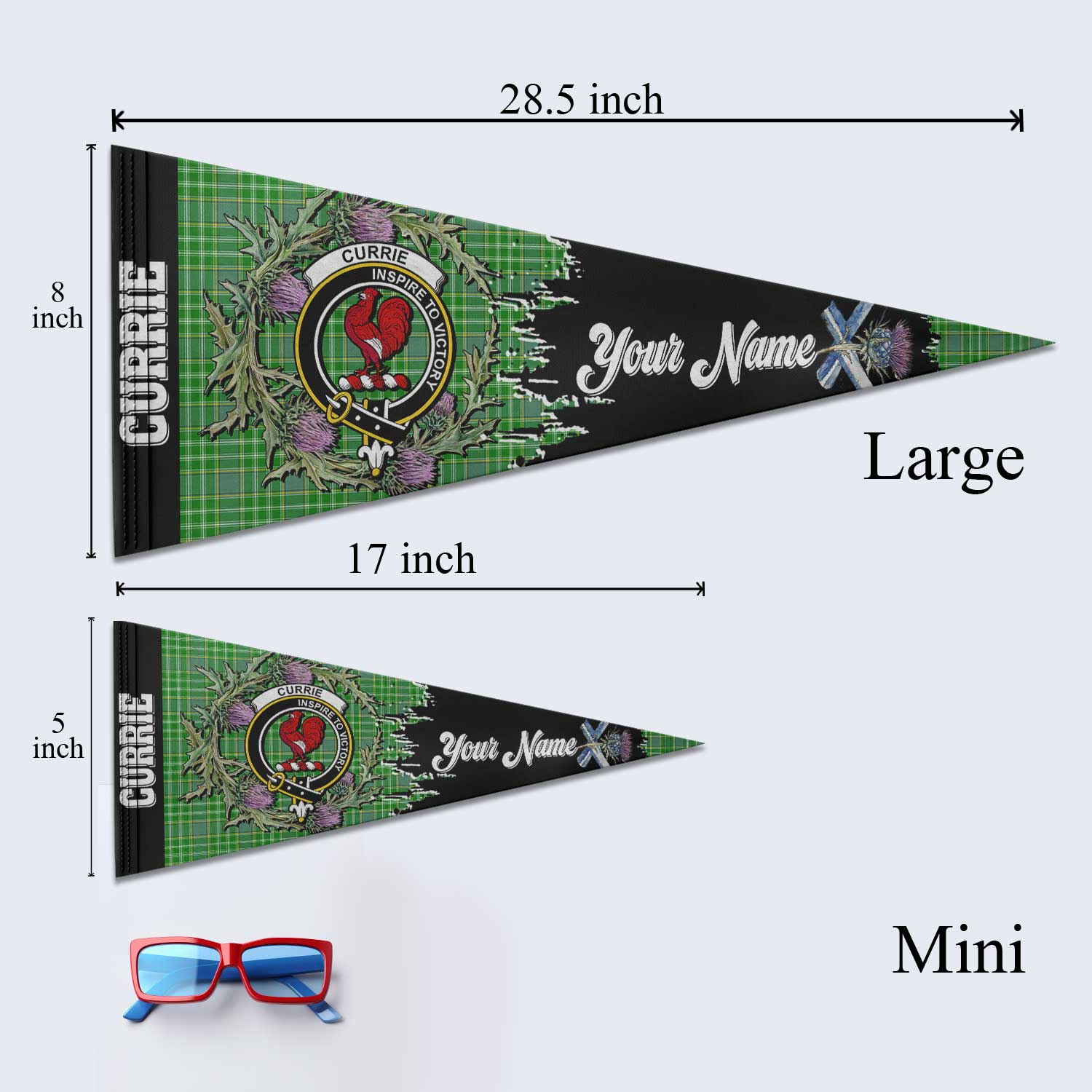 Clan Currie Tartan Felt Pennant Crest And Plaid Basic Style