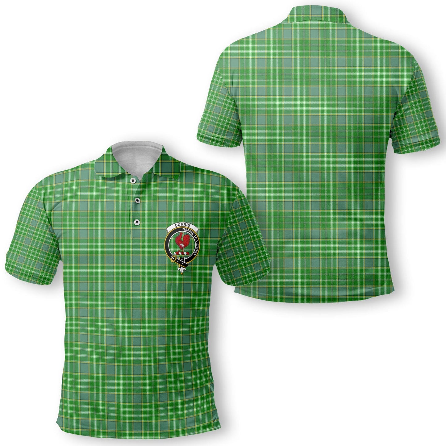 Clan Currie Tartan Golf Men Polo Shirt Crest And Plaid Basic Style