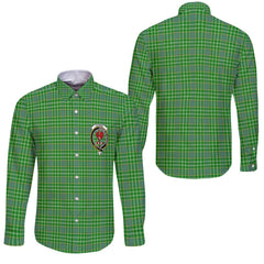 Clan Currie Tartan Long Sleeve Button Shirt Crest And Plaid Basic Style