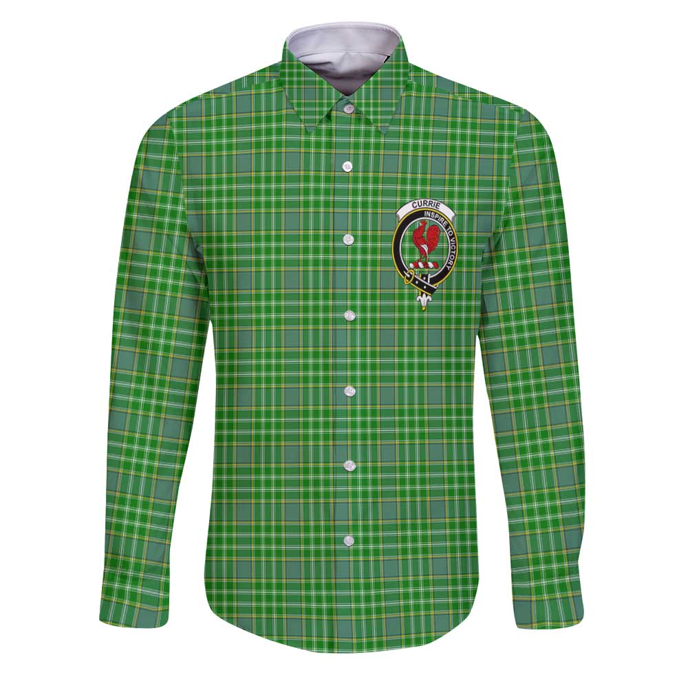 Clan Currie Tartan Long Sleeve Button Shirt Crest And Plaid Basic Style