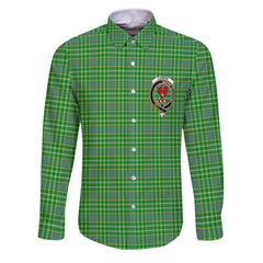 Clan Currie Tartan Long Sleeve Button Shirt Crest And Plaid Basic Style