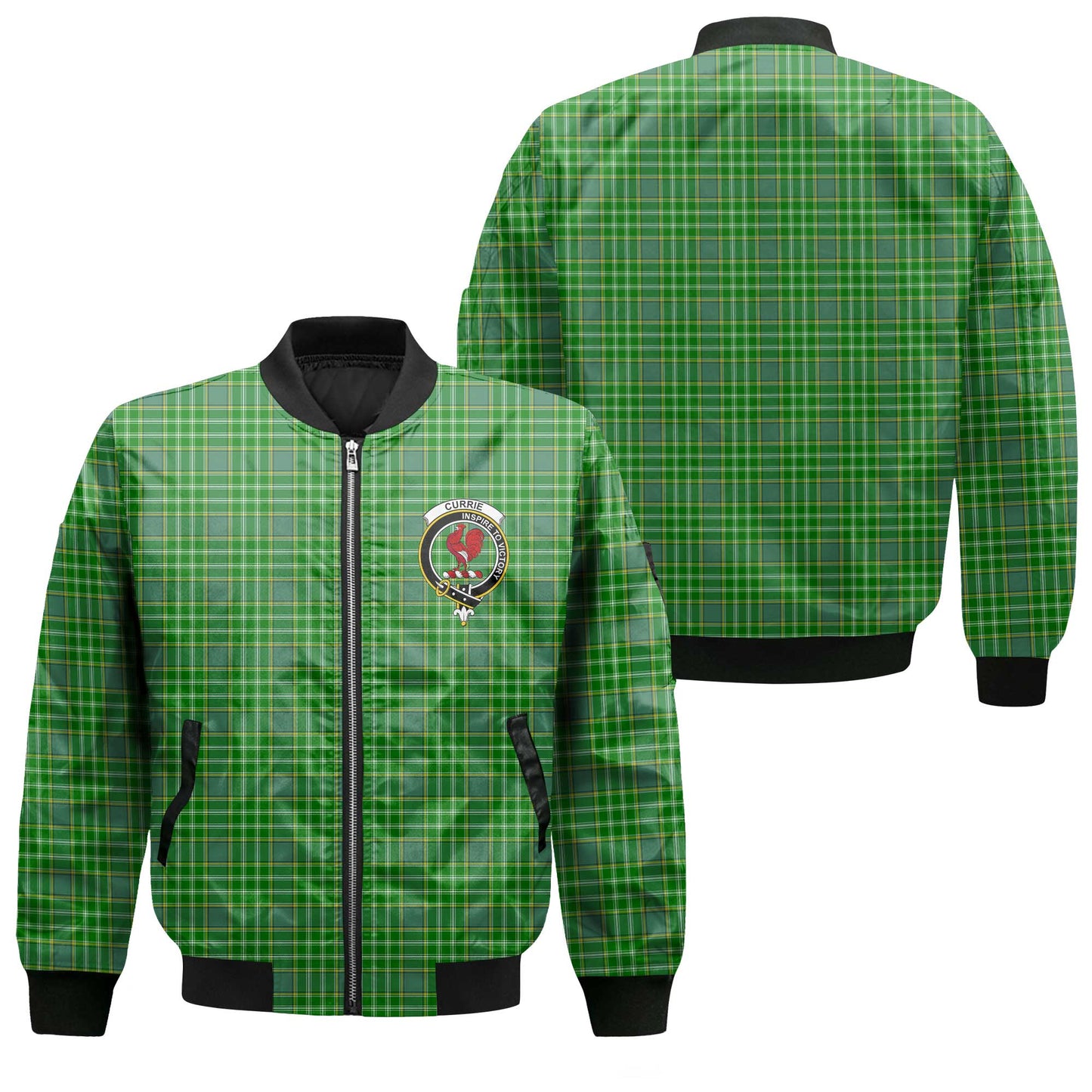 Clan Currie Tartan Men Bomber Jacket Crest And Plaid Basic Style