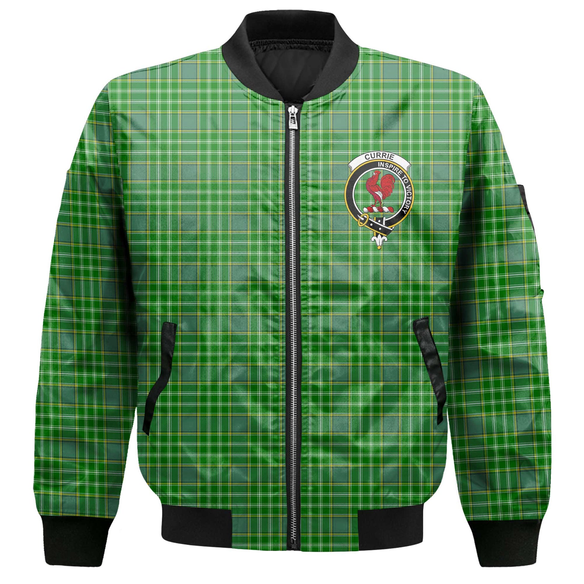 Clan Currie Tartan Men Bomber Jacket Crest And Plaid Basic Style