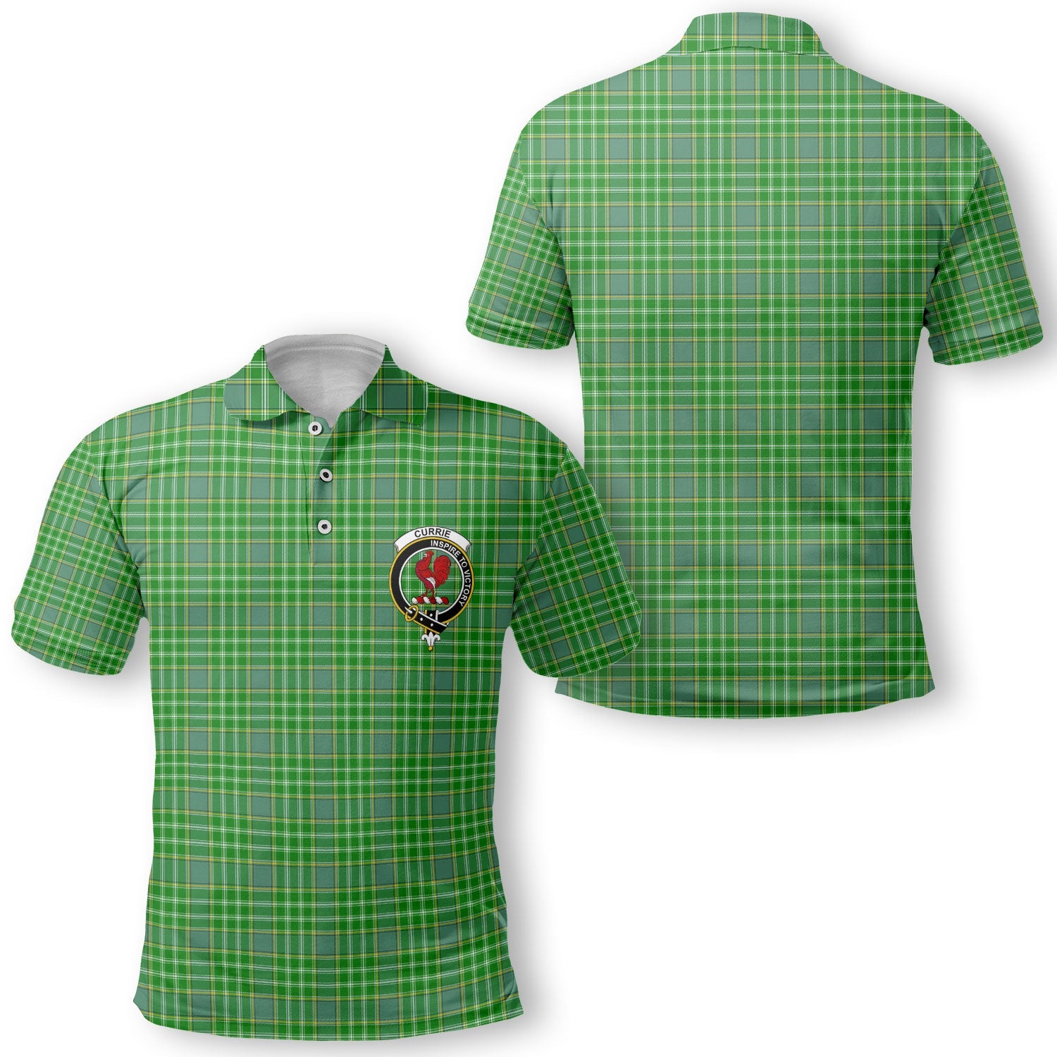 Clan Currie Tartan Men Polo Shirt Crest And Plaid Basic Style