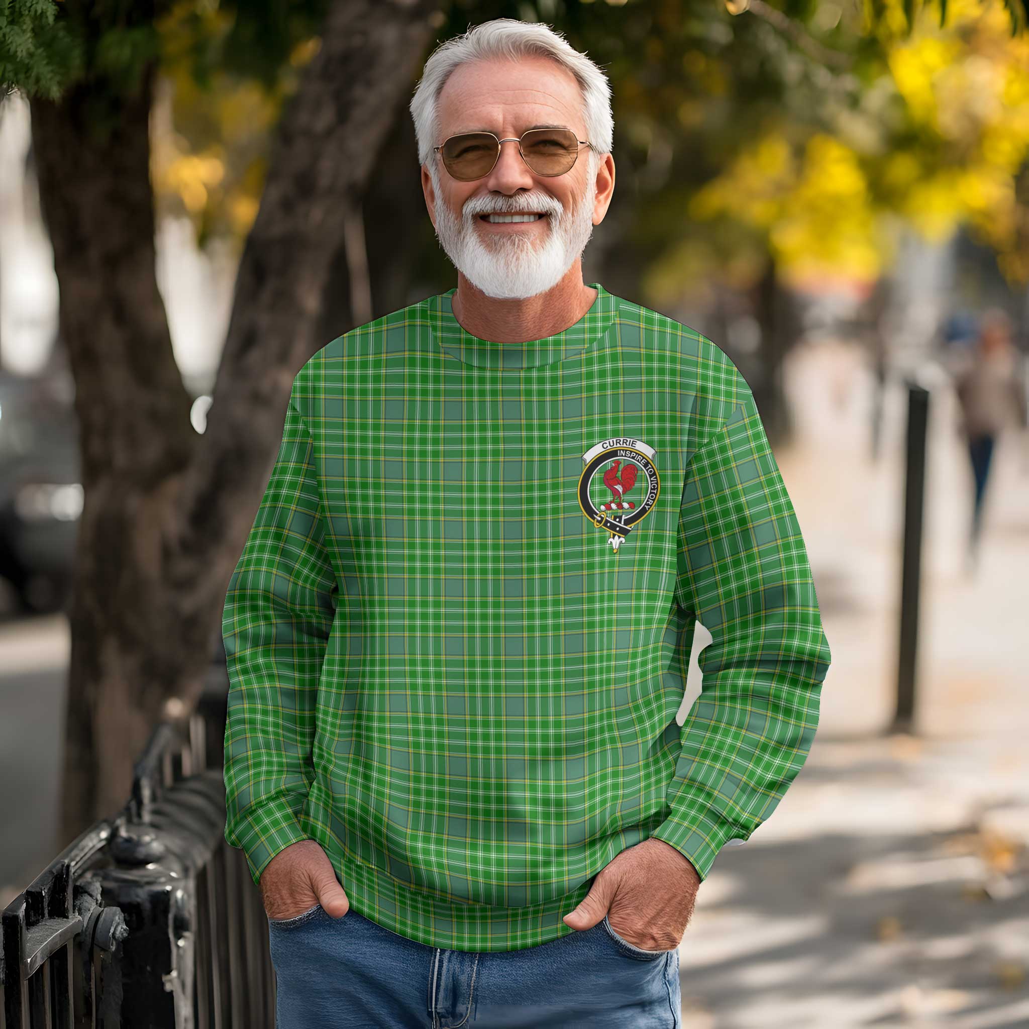 Clan Currie Tartan Men Sweatshirt Crest And Plaid Basic Style