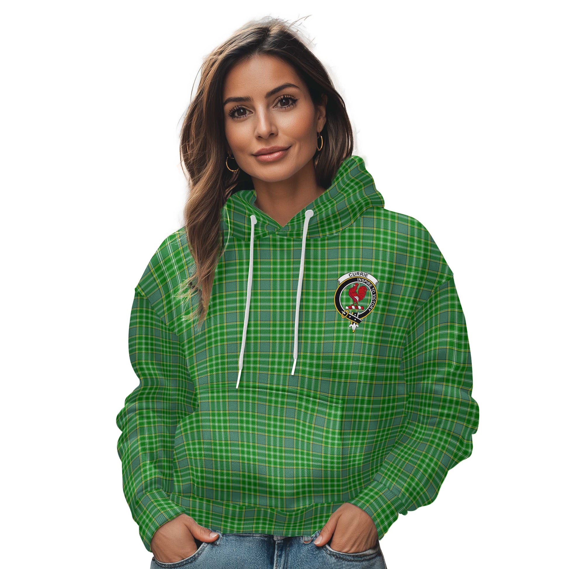 Clan Currie Tartan Women Hoodie Crest And Plaid Basic Style