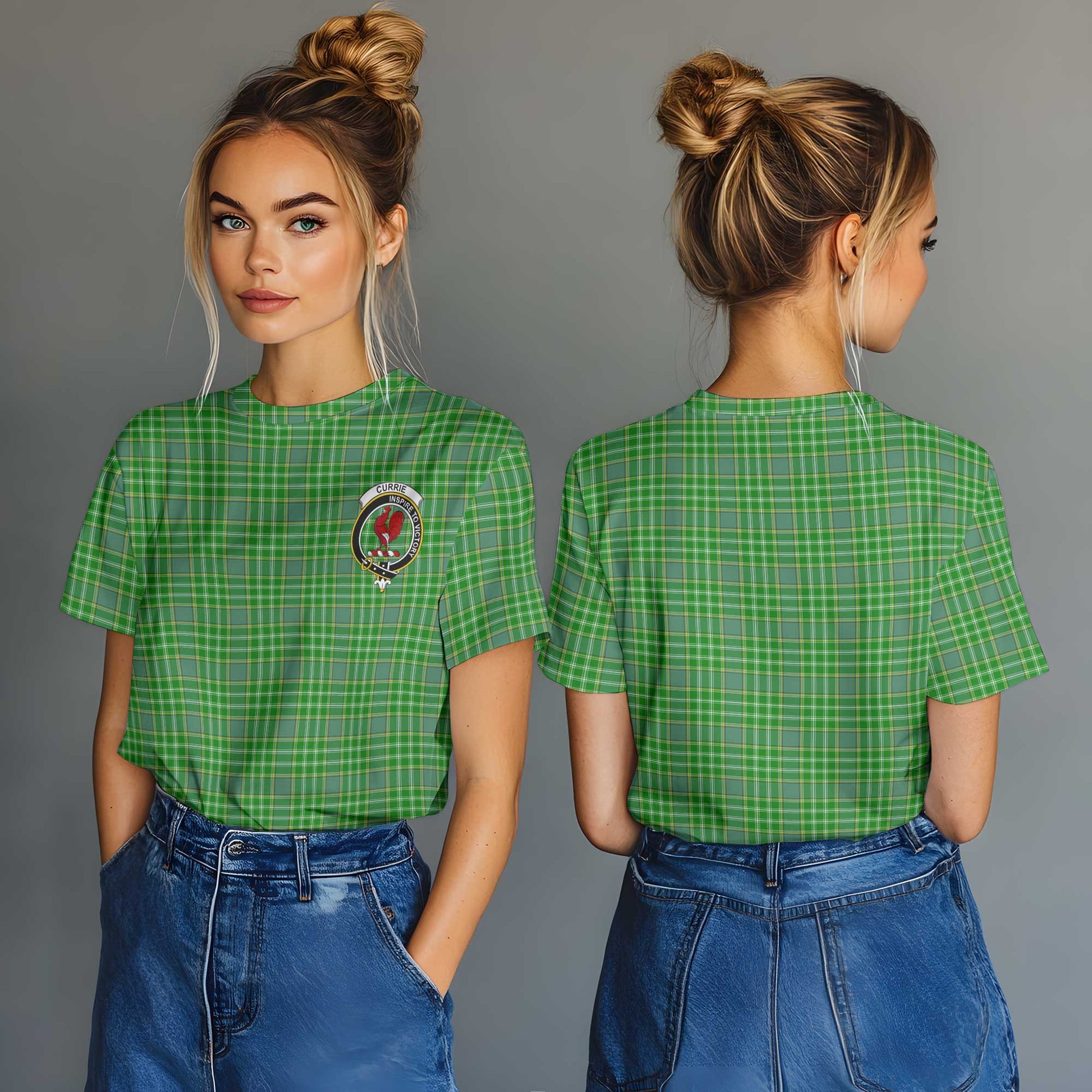 Clan Currie Tartan Women T Shirt Crest And Plaid Basic Style