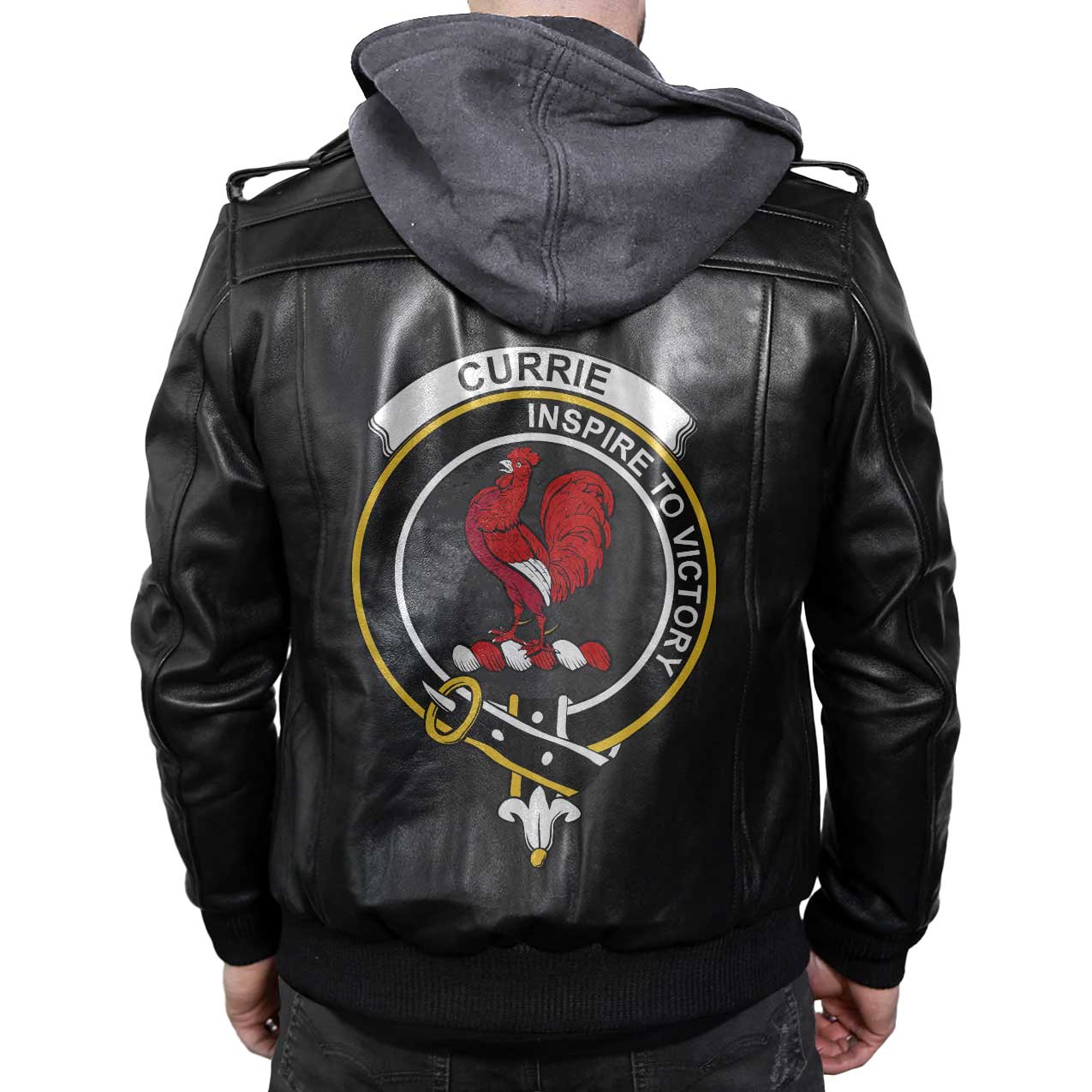 Clan Currie Tartan Zip Leather Jacket Crest And Plaid Basic Style