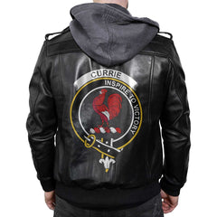 Clan Currie Tartan Zip Leather Jacket Crest And Plaid Basic Style