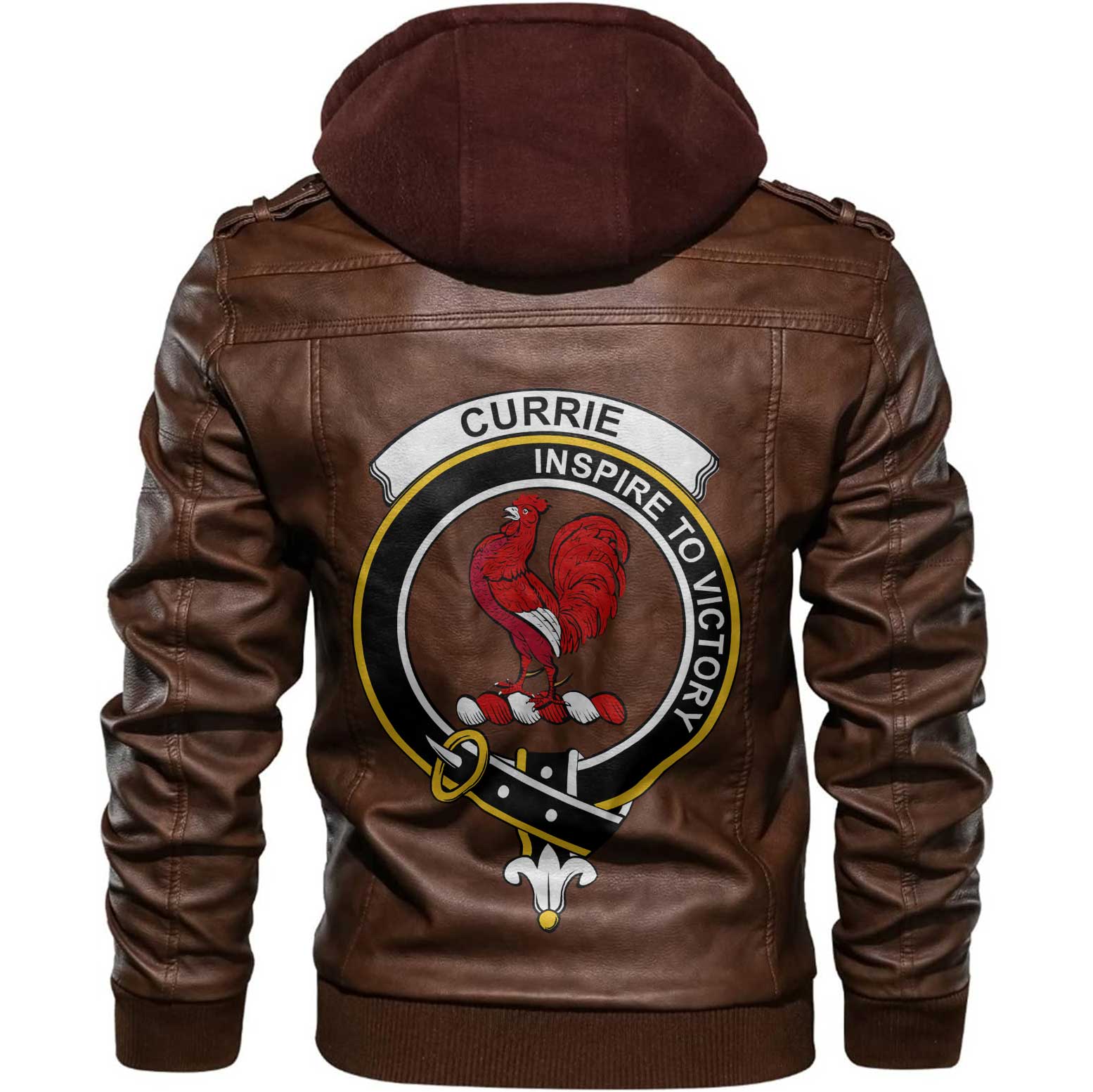 Clan Currie Tartan Zip Leather Jacket Crest And Plaid Basic Style