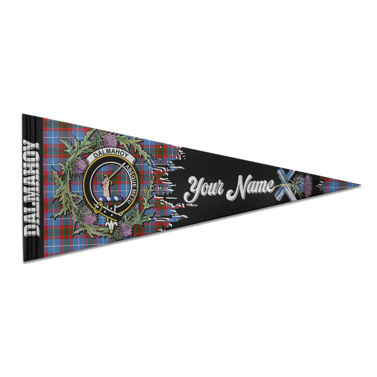 Clan Dalmahoy Tartan Felt Pennant Crest And Plaid Basic Style