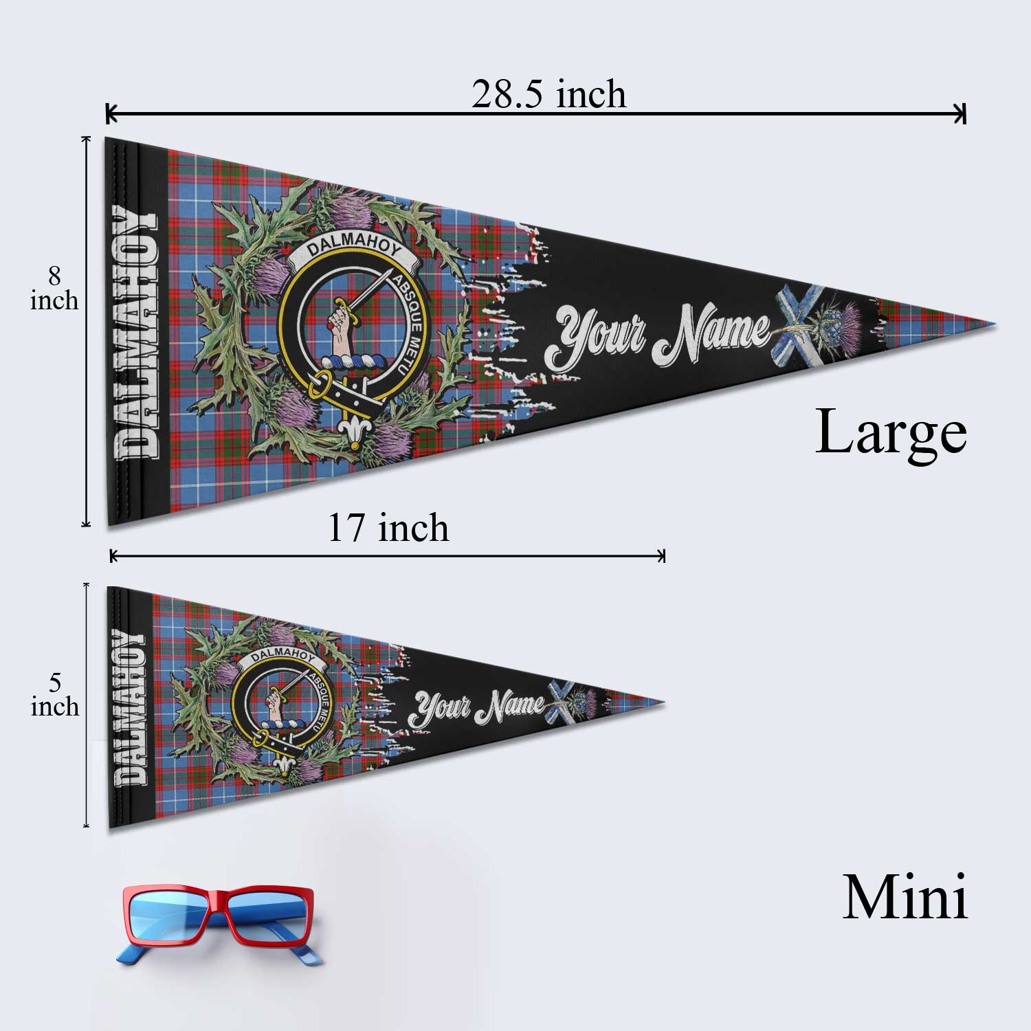 Clan Dalmahoy Tartan Felt Pennant Crest And Plaid Basic Style