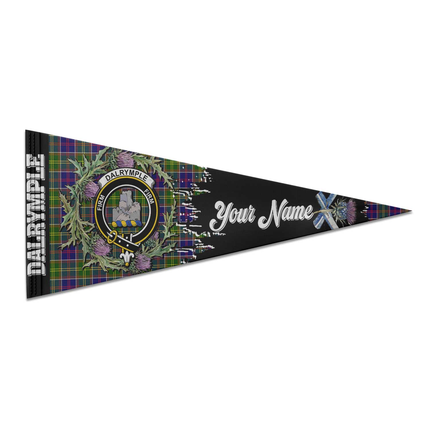 Clan Dalrymple Tartan Felt Pennant Crest And Plaid Basic Style