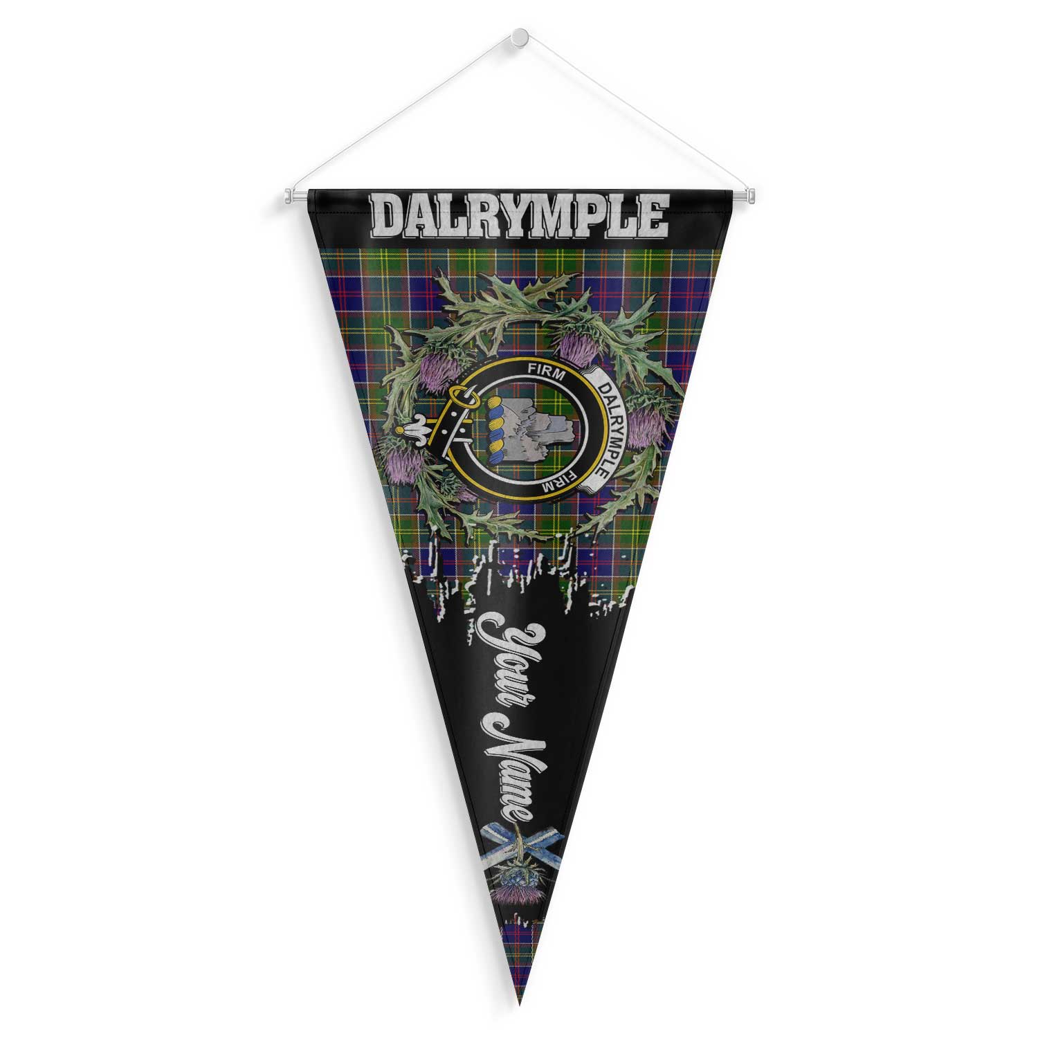 Clan Dalrymple Tartan Felt Pennant Crest And Plaid Basic Style