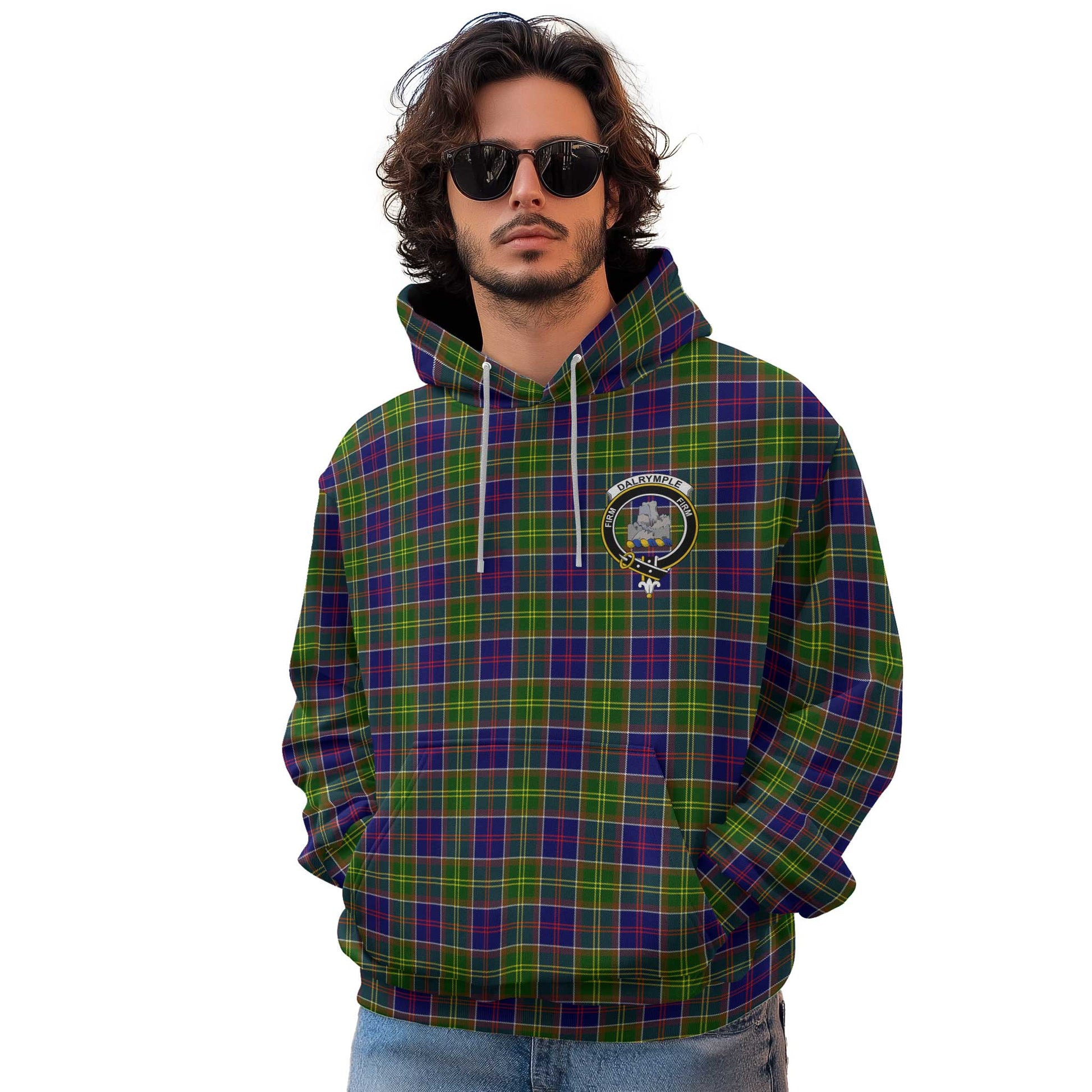 Clan Dalrymple Tartan Men Hoodie Crest And Plaid Basic Style