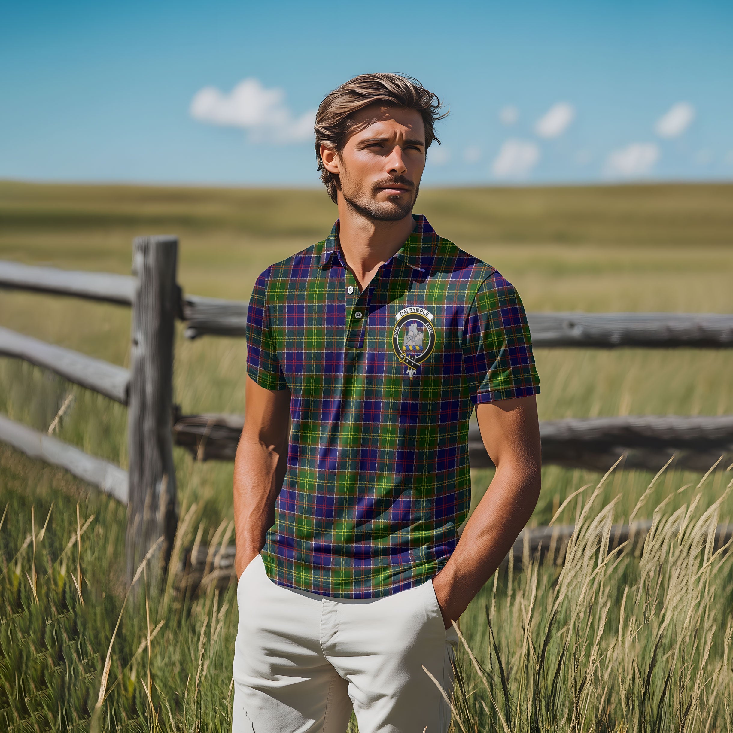 Clan Dalrymple Tartan Men Polo Shirt Crest And Plaid Basic Style